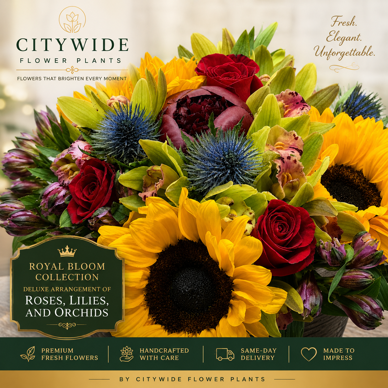 Elegant corporate flower arrangement office lobby