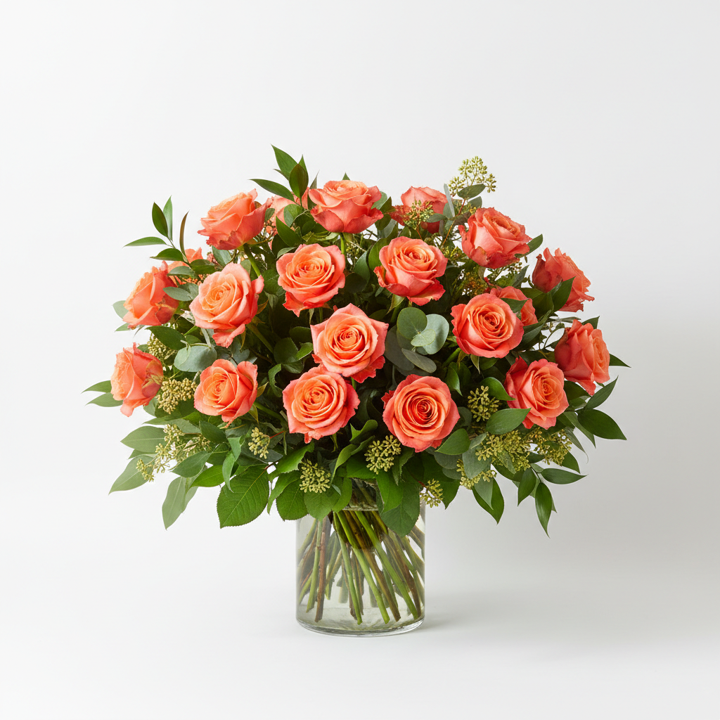 Coral Extravagance — Coral & Peach Rose Arrangement from Citywide Florists NYC