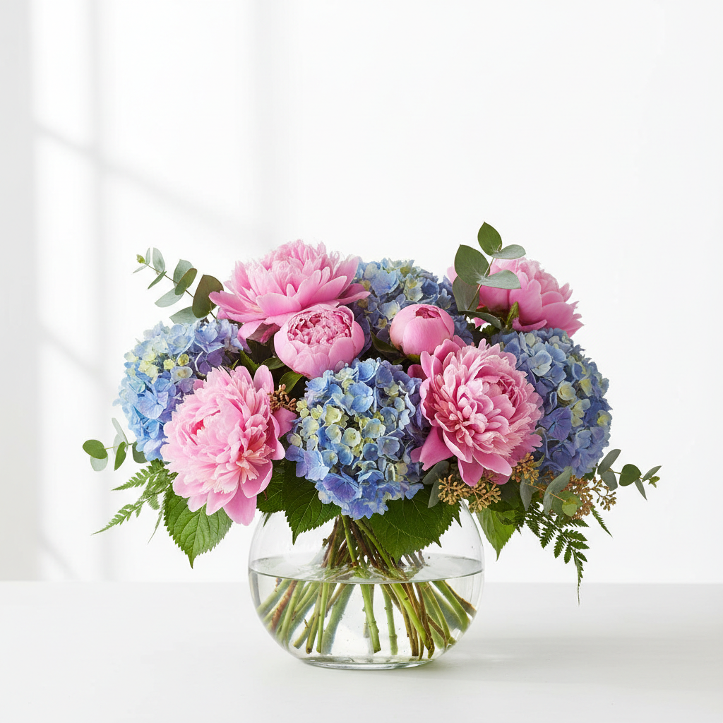 Peonies & Hydrangeas Garden — Pink Peonies & Purple Clematis from Citywide Florists NYC