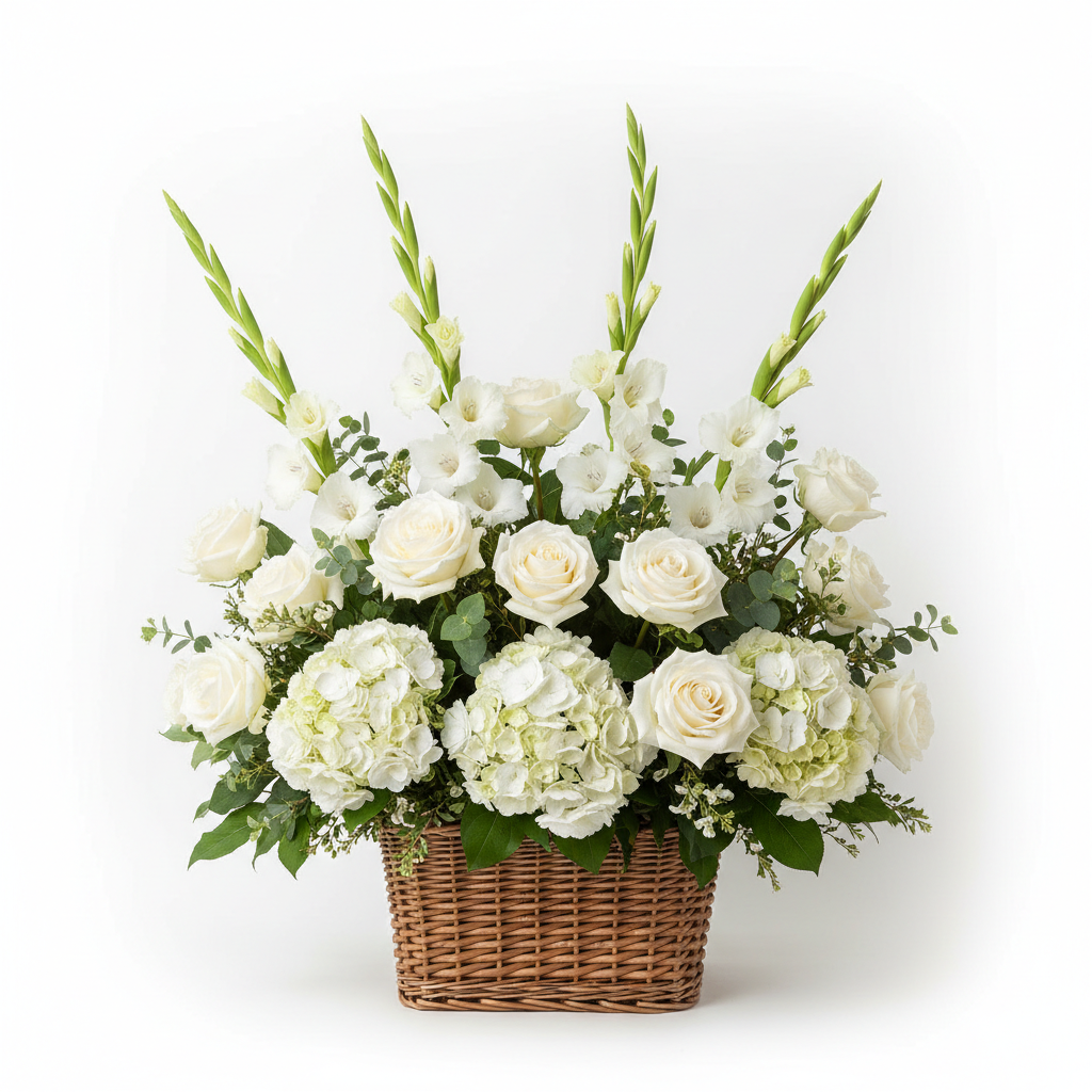 Sympathy Garden Basket — Mixed White Sympathy Basket from Citywide Florists NYC